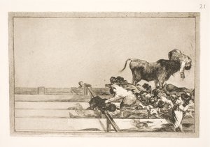 Terrible Events in the Front Rows of the Arena in Madrid and the Death of the Mayor of Torrejon by Francisco de Goya