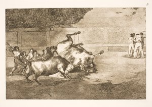 Horse Thrown to the Ground by a Bull
