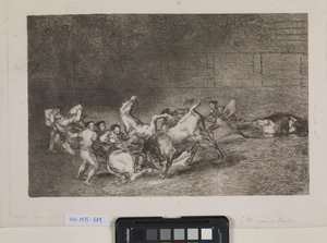 Two Picadors Being Knocked Down One by One by a Single Bull by Francisco de Goya