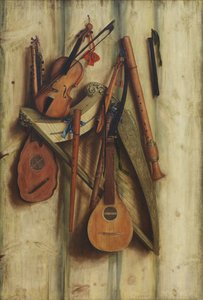 Board Partition with Musical Instruments. Trompe l