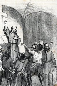 Fourth Venice-Ottoman War: the Church calling to beat Muslims on the eve of the Battle of Lepanto naval battle which arose on 7 October 1571 in the Gulf of Patras, Greece