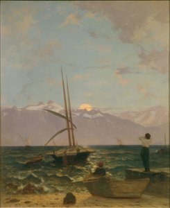 Moonrise over Lake Geneva by Francois-Louis-David Bocion