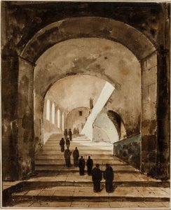 Monks on the Staircase of the Villa of Maecenas at Tivoli by Francois-Marius Granet