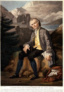 Jean Jacques Rousseau in Switzerland, Persecuted and Without Asylum. Aquatint by Charon after Boucher. 19th Century. Paris, Musee Carnavalet.