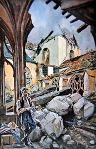 Battle of Verdun: French soldier eats his rations in a ruined cloister of the cathedral