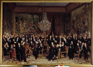 Evening at the Louvre with the Count of Nieuwerkerke Among the presents: Francois Marcellin Certain de Canrobert (1809-1895), Eugene Delacroix (1798-1863), Camille Doucet (1812-1895), Jacques Fromental Levy known as Halevy (1799-1862), Baron Georges Haussm by François Auguste Biard