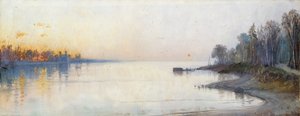 Wide calm river at sunset, Nile landscape