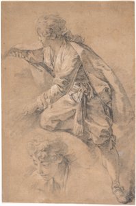 A Youth Half-Kneeling, with Both Arms Extended by François Boucher