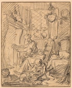 Domestic Scene: Mother with Two Small Children before a Mantelpiece by François Boucher