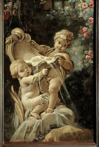 Door panel of the living room Demarteau: fountain with two loves