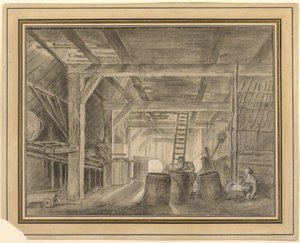 Interior of a Barn with a Family of Coopers