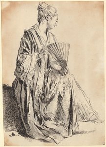 Young Seated Woman Playing with a Fan by François Boucher