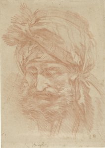 Head of a Bearded Oriental with Turban, Looking Down by François Boucher