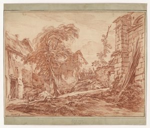 Rural Landscape with Farmhouse and Ruins by François Boucher