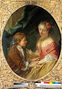 Of three things will you make one? Gallant scene. Painting by Francois Boucher (1703-1770). 1734 Private collection