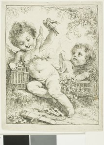 Two Putti with a Bird by François Boucher