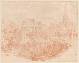 View of Village Buildings and Church Tower by François Boucher