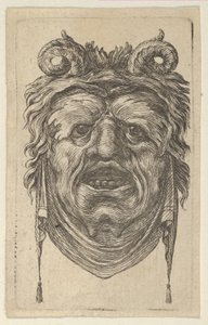 Satyr Mask with Curled Horns, Leafy Eyebrows and a Cloth Hanging Beneath the Chin, ca. 1635-45