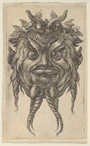 Satyr Mask with Horns and a Twisted Beard Wearing an Ivy Wreath, from Divers Masque by Francois Chauveau