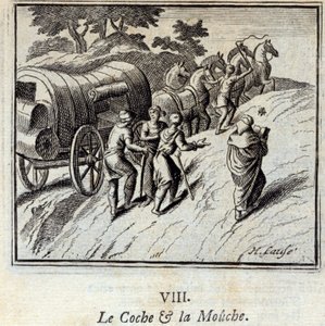 The Coach and the Fly. Fables by Jean de La Fontaine. Illustration by François Chauveau. Edition of 1728. by Francois Chauveau
