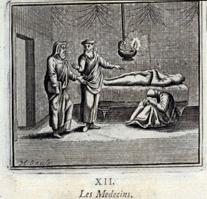 The Doctors. Fables by Jean de La Fontaine. Illustration by François Chauveau. Edition of 1728 by Francois Chauveau
