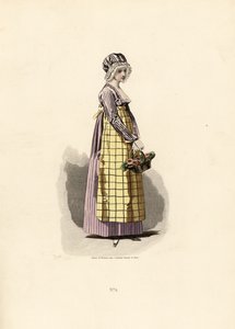 Woman in pansy dress with straw-coloured apron by Francois Claudius (after) Compte Calix
