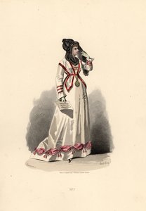 Woman in white dress ornamented with pink bouffants by Francois Claudius (after) Compte Calix