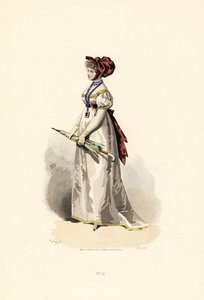 Woman in white dress with straw-coloured trim and garnet belt by Francois Claudius (after) Compte Calix