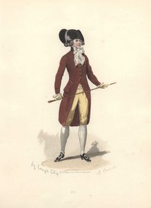 Man in large black bicorn hat, era of Marie Antoinette.