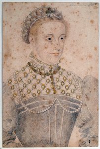 Portrait of Marie Stuart young (1542-1587) Queen of France and Scotland. Pencil drawing by Francois Clouet. 16th century. Chantilly, Conde Museum