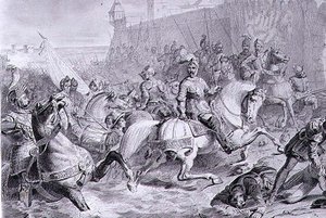 The Taking of Calais by Francis, 2nd Duke of Guise (1519-63) in 1558, engraved by Amedee Felix Barthelemy Geilee by Francois Edouard (after) Picot