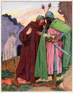Ganelon reports the words of Emperor Charlemagne (742-814) to the enemy (Song de Roland) (Matter of France) - Illustration by Francois Zier (1856-1924) taken from Nos-Gloriers-Nationales around 1920