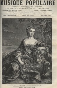 Portrait of Marie Pelissier (or Pellissier) (1707-1749), French opera singer - engraving after the painting Hubert Drouais - engraving in La musique populaire illustrated weekly newspaper - 1882 by Francois Hubert Drouais