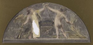 Sketch for the dining room of the Hôtel de Ville de Paris, one child holding a trumpet and the other a sheaf lifting a large box