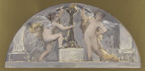 Sketch for the Dining Room of the Hôtel de Ville, Two Lovers Each Holding a Torch Near a Lighted Torchere, circa 1893