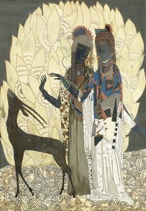 Two Stylised Women with an Antelope Amongst Foliages by Francois Louis (after) Schmied