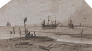 Ships Anchored Offshore in a Calm Sea by Francois Louis Thomas Francia