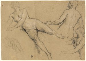 Sheet of Studies: Three Women and a Hand (recto); Sketches of Male Nudes, Heads and Hand (verso) by Francois Marot