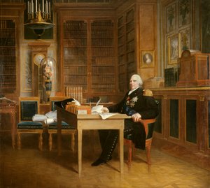 Portrait of Louis XVIII (1755-1824) meditating over the Charter
