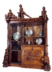 Furniture: Bookcase of Walnut and Wrought Iron made by Francois Hubert Carabin, Orsay Museum by Francois Rupert Carabin