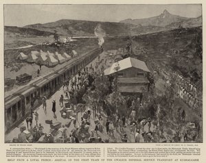 Help from a Loyal Prince, Arrival of the First Train of the Gwalior Imperial Service Transport at Kushalgarh by Frank Craig