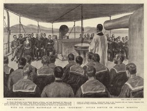 With Sir Claude MacDonald on HMS Endymion, Divine Service on Sunday Morning by Frank Dadd
