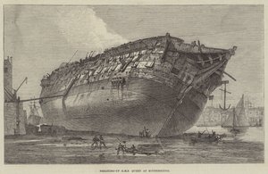 Breaking-up HMS Queen at Rotherhithe by Frank Watkins