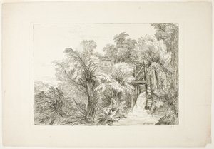 A Mill Lock in the Middle of Willows, plate 97 from Figures of Different Characters, Landscapes, and Studies Drawn from Nature by François Boucher