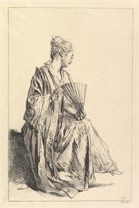 Woman Sitting, Profile to the Right, Playing with a Fan