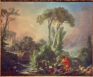 River Landscape with Ancient Temple