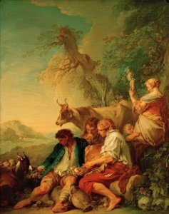 Herdsmen with Cattle in a Landscape by François Boucher