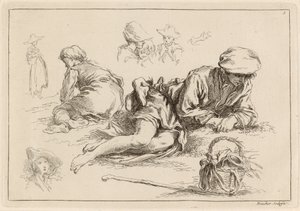 Figure Studies including Reclining Boy by François Boucher after Abraham Bloemaert