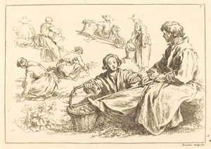 Figure Studies including Two Seated Peasants by François Boucher after Abraham Bloemaert