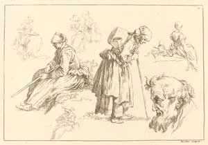 Figure Studies including Woman with a Kettle by François Boucher after Abraham Bloemaert